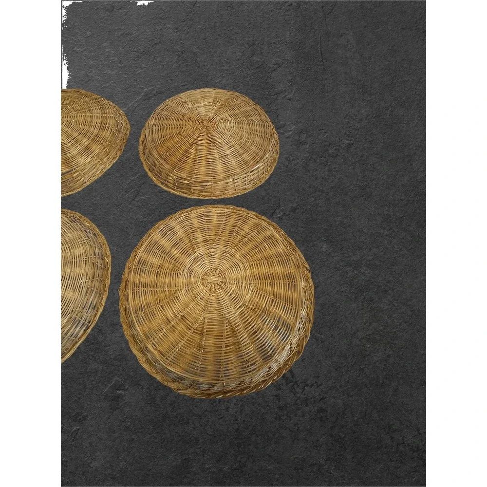 Vintage Wicker Paper Plate Holders Set of 4 Tan Woven Rattan Decor